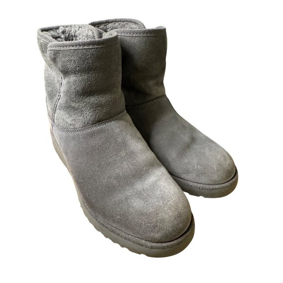 Ugg Womens Classic Short Grey Suede Shearling Boots Size 5.5 - Picture 4 of 14